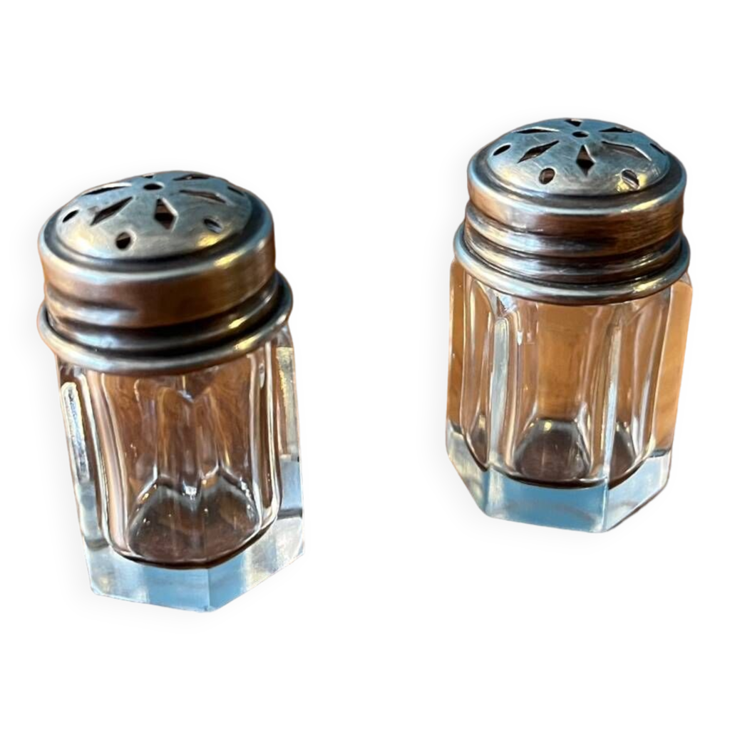 V64 PAIRE SALIÈRE Argent Massif Minerve Cristal Verre A nettoyer !! EUR
