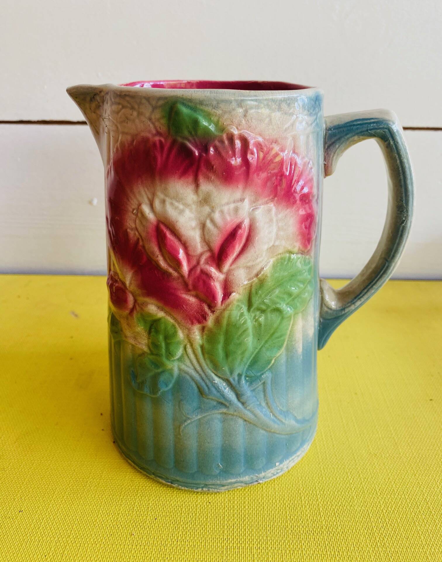 Old slip pitcher Made in France Sweet pea