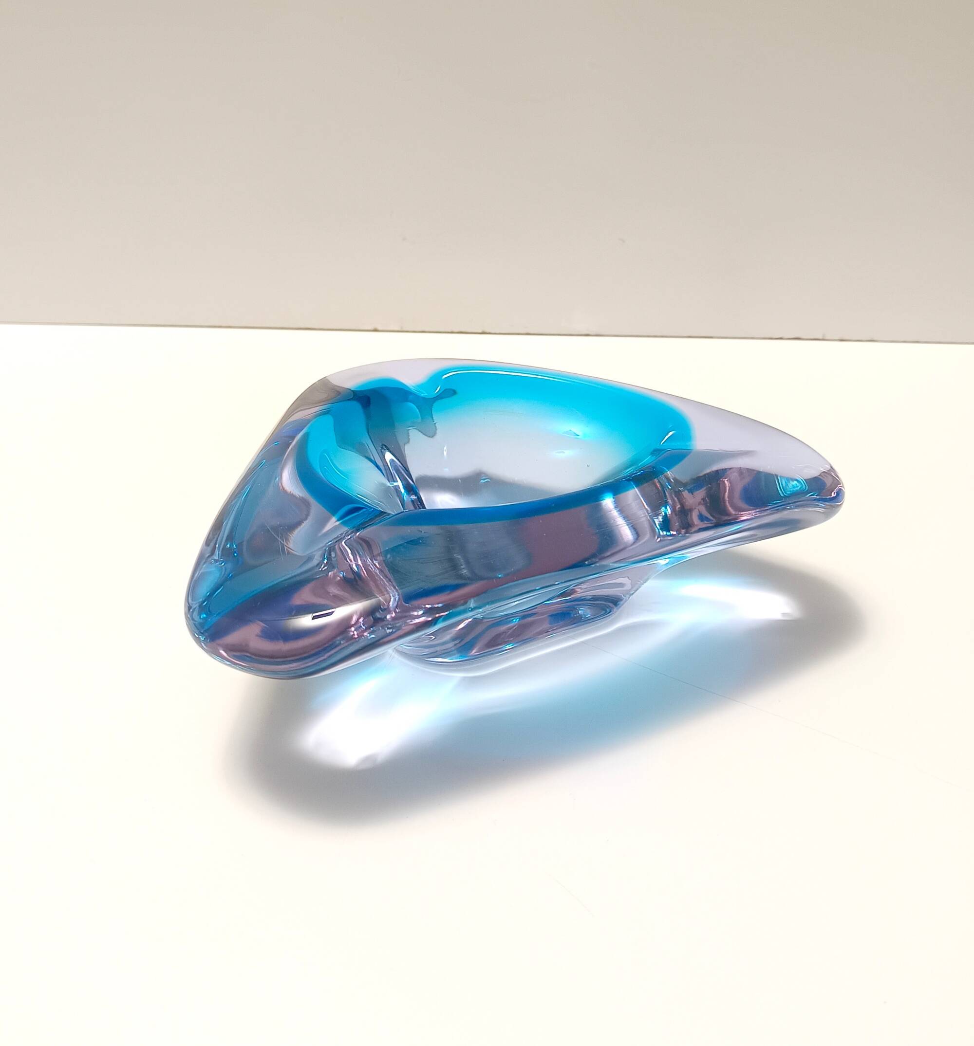 Large Triangular Blue Murano Glass Trinket Bowl - Ashtray, Italy 1970s