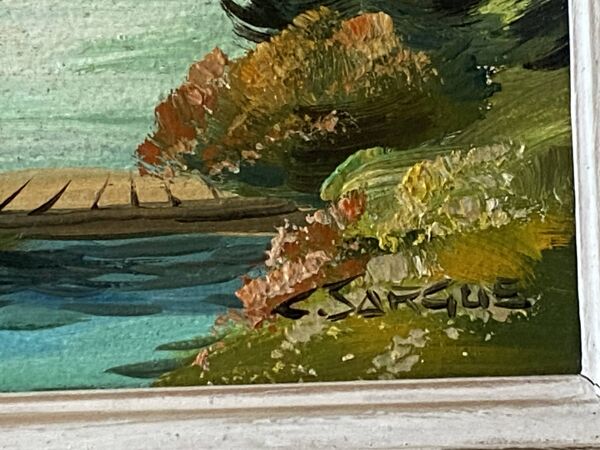 Peinture à l'Huile sur Panneau Vintage Signée CLAUDE SARGUE Paysage 2