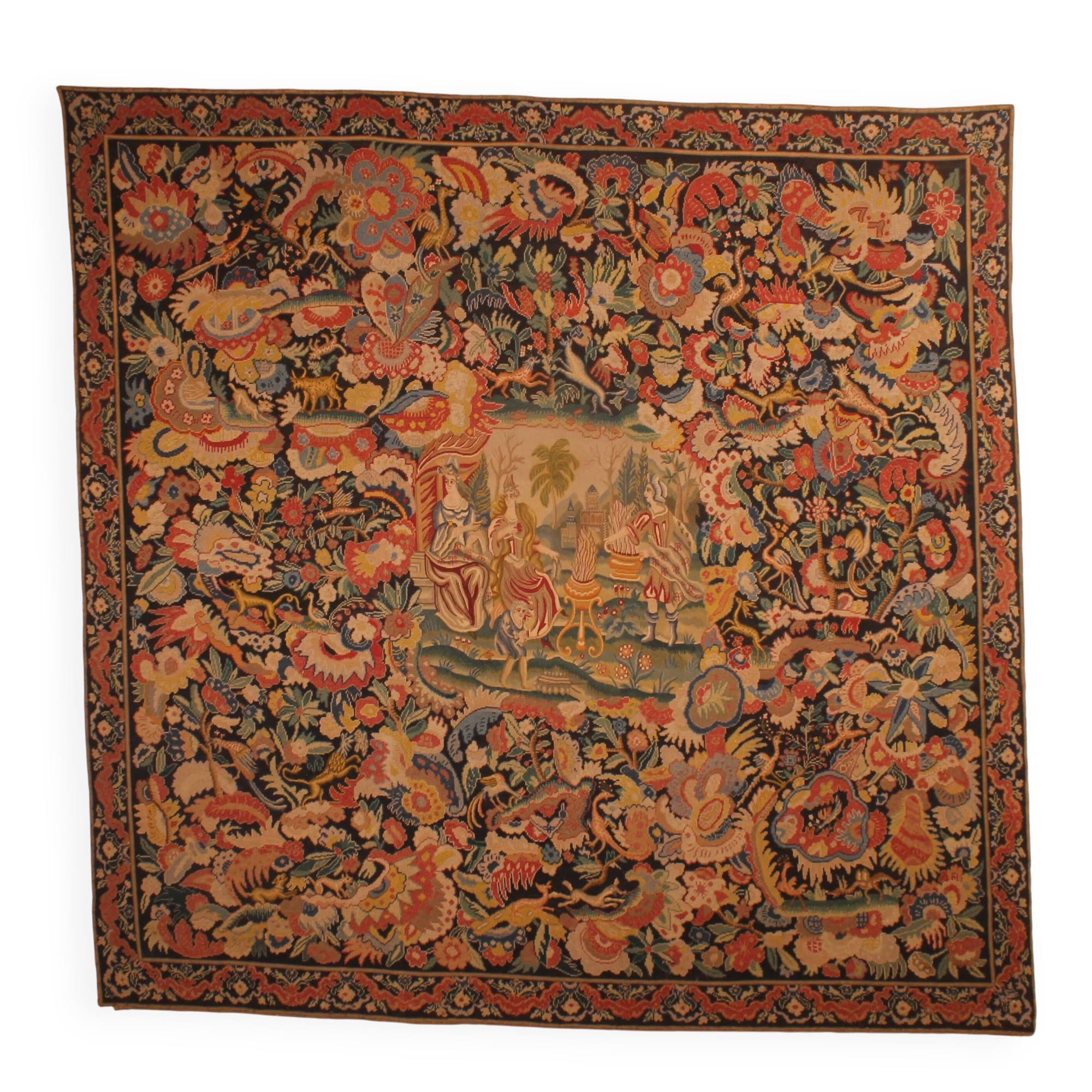 Brussels tapestry from the 19th century – Flowering greenery and gallant scene