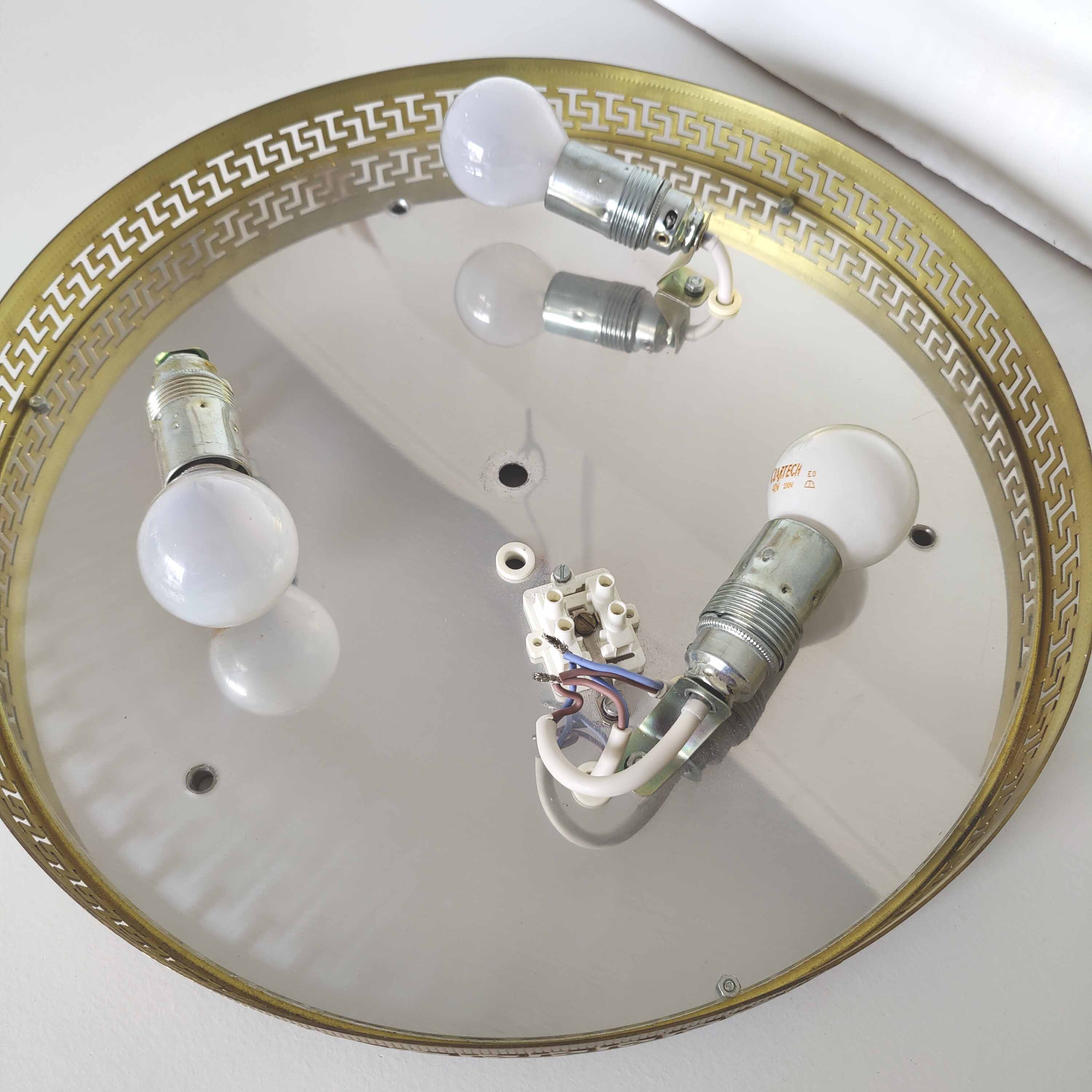 Ceiling lamp Lucien Gau glass and brass diameter 35cm