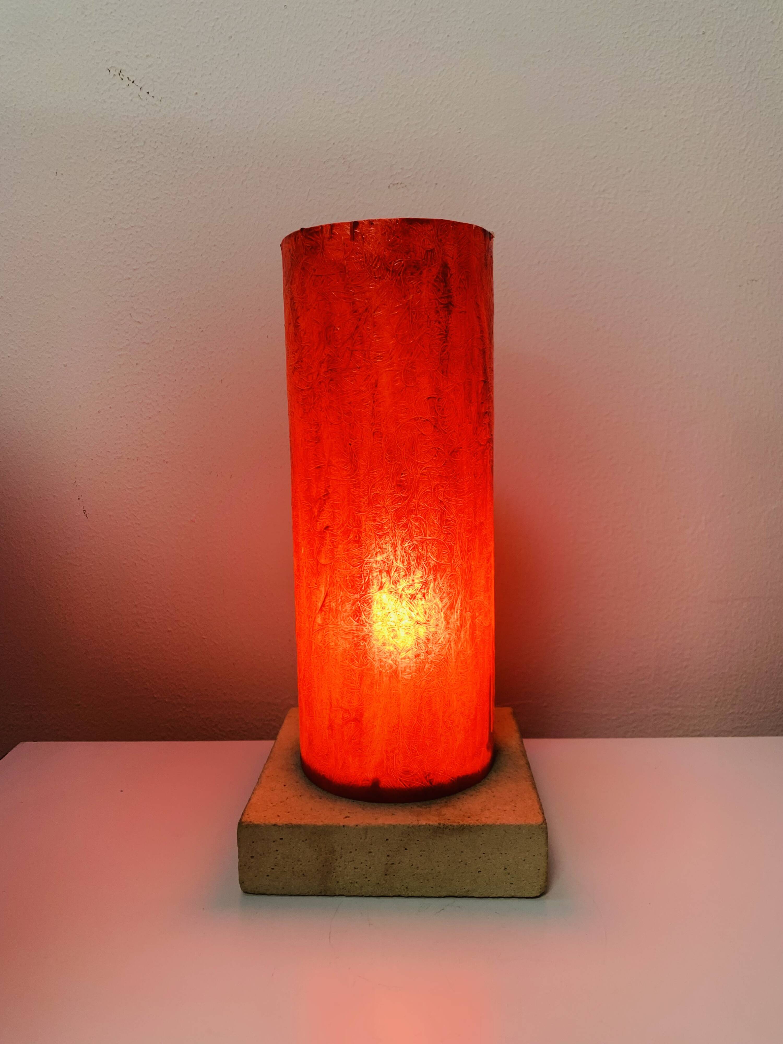 Red stone and fibreglass lamp, vintage