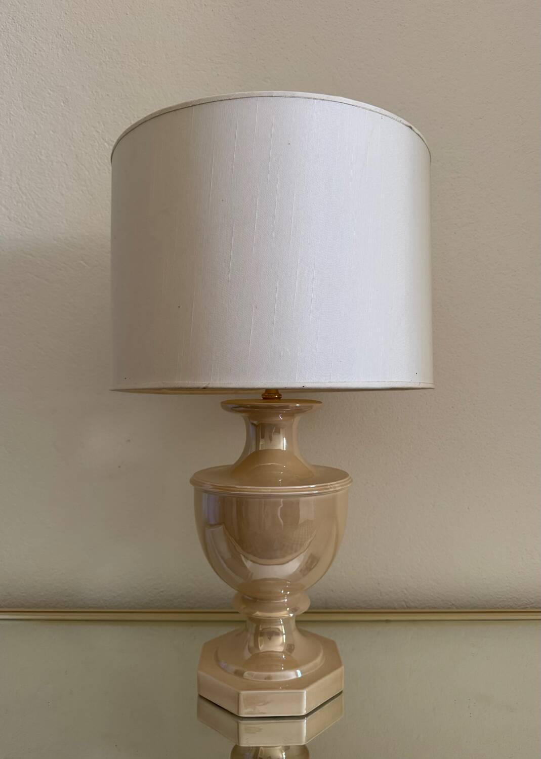 Beige glazed ceramic lamp from the 80s