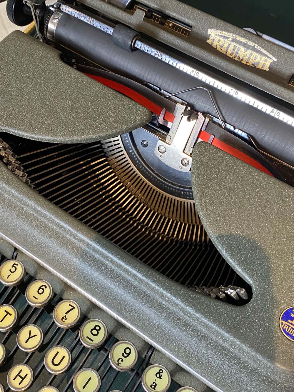 Triumph perfekt typewriter with its transport box.
