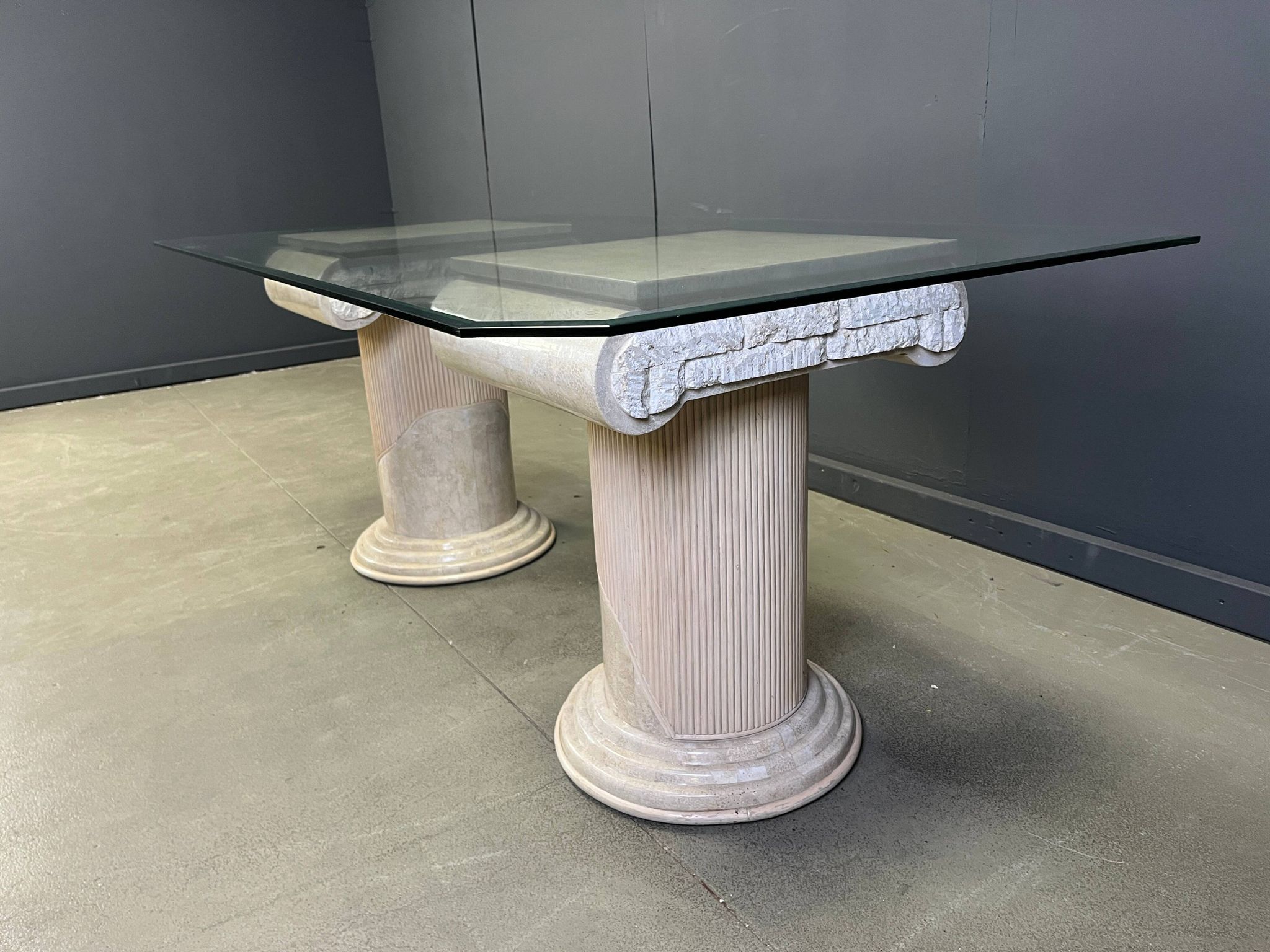 Vintage tessellated stone pedestal dining table by Maitland Smith, 1970s