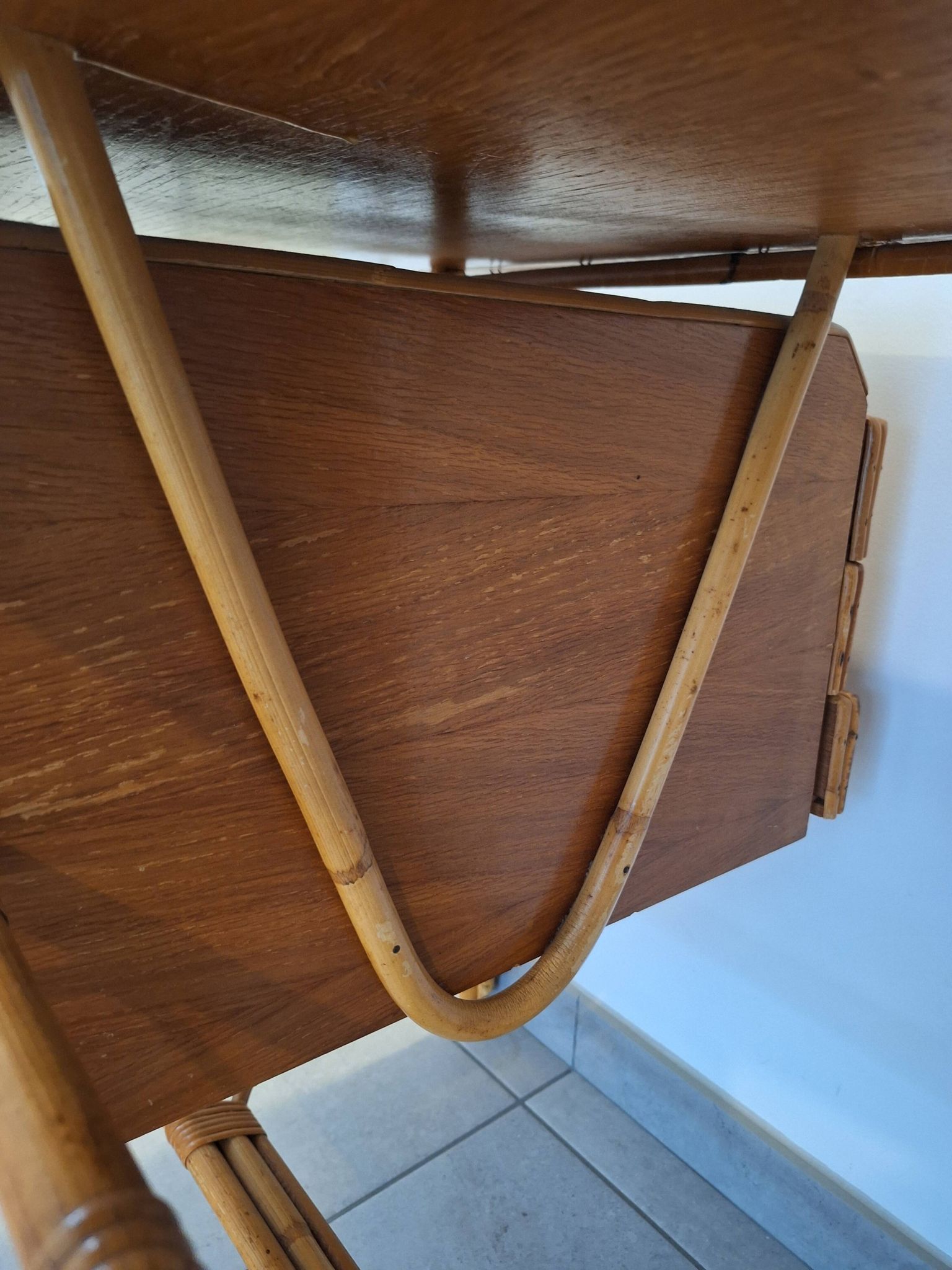 Rattan and bamboo desk with chair - Audoux Minet style from the 1970s.