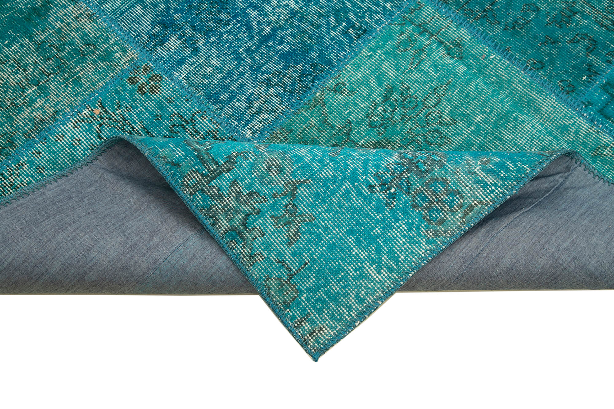 Hand-Knotted Oriental Overdyed 171 cm x 240 cm Turquoise Patchwork Rug