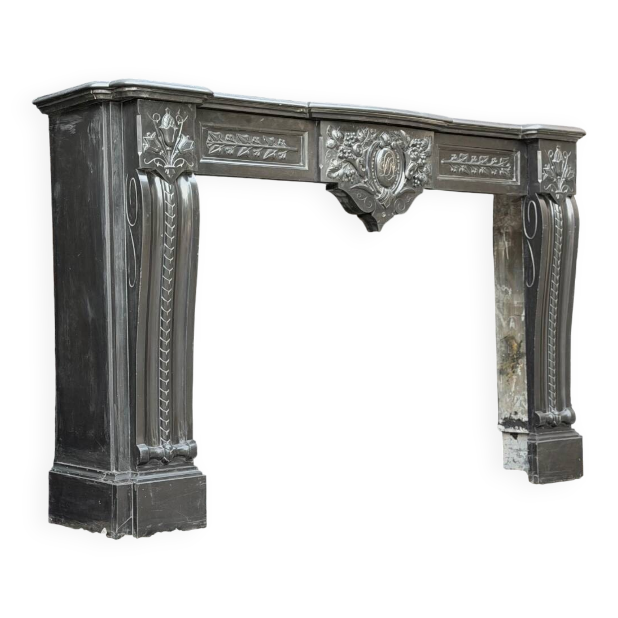 Napoleon III fireplace in black Belgian marble or Mazi, circa 1880