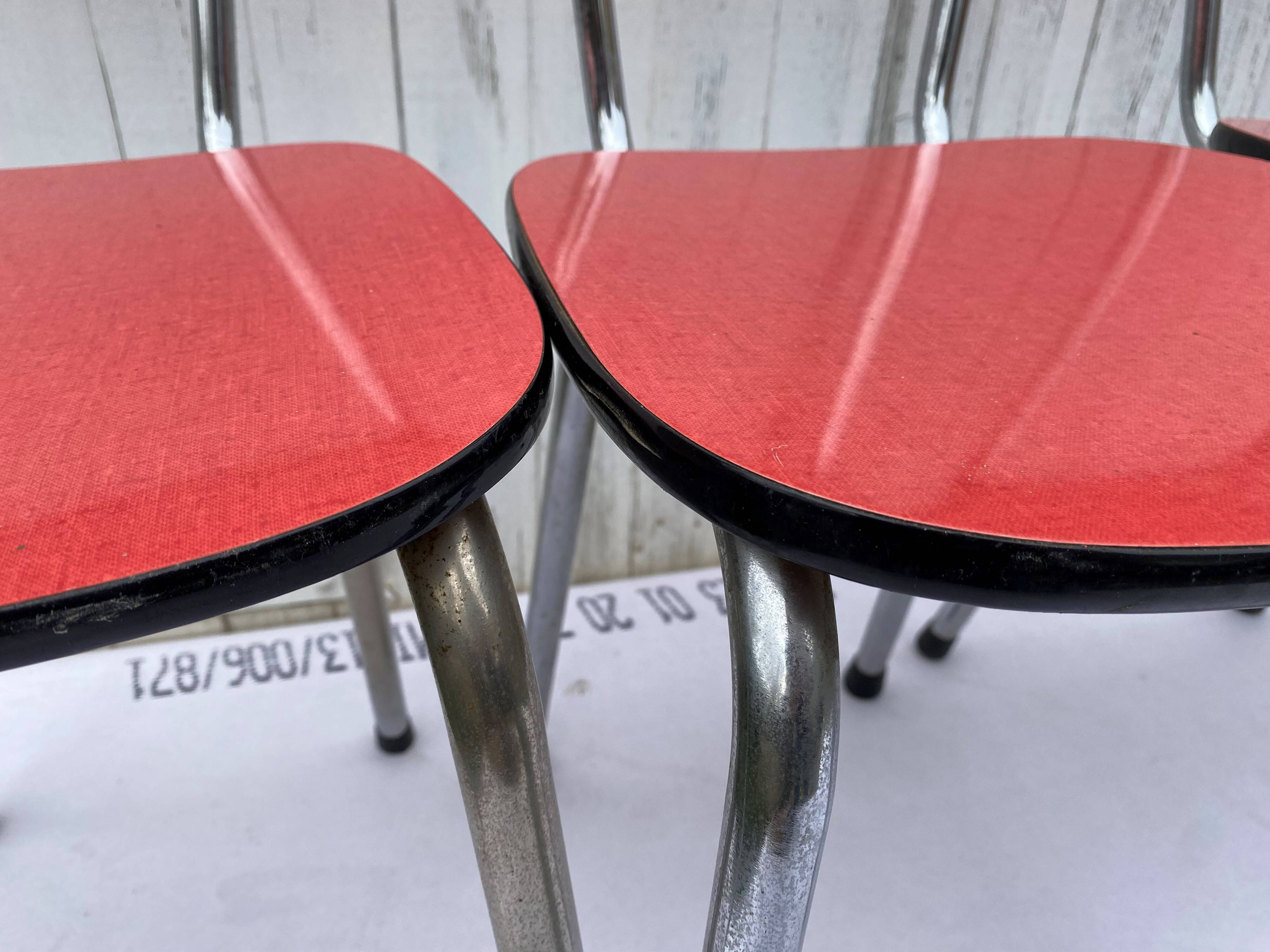 Set of 4 vintage chairs in pop red formica 1960s