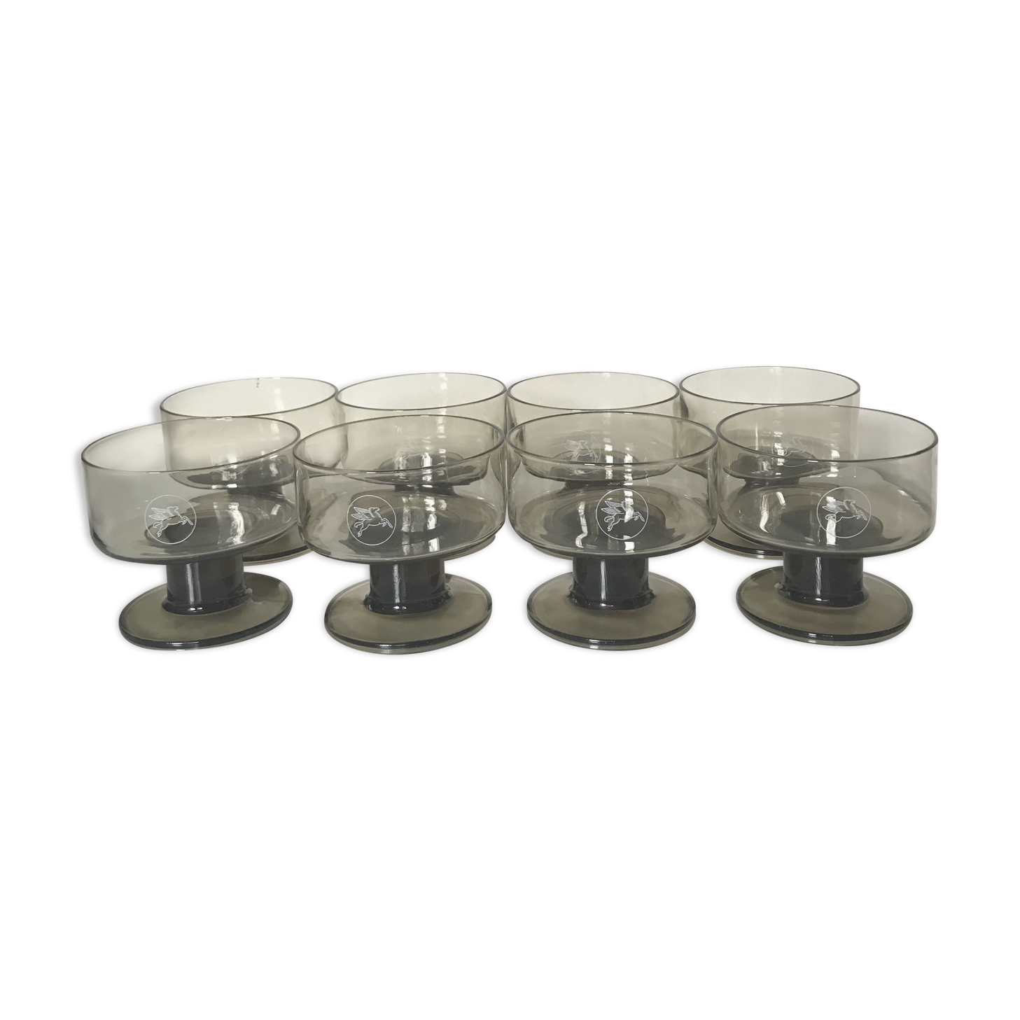 Lot of 8 Mobil cups in smoked glass