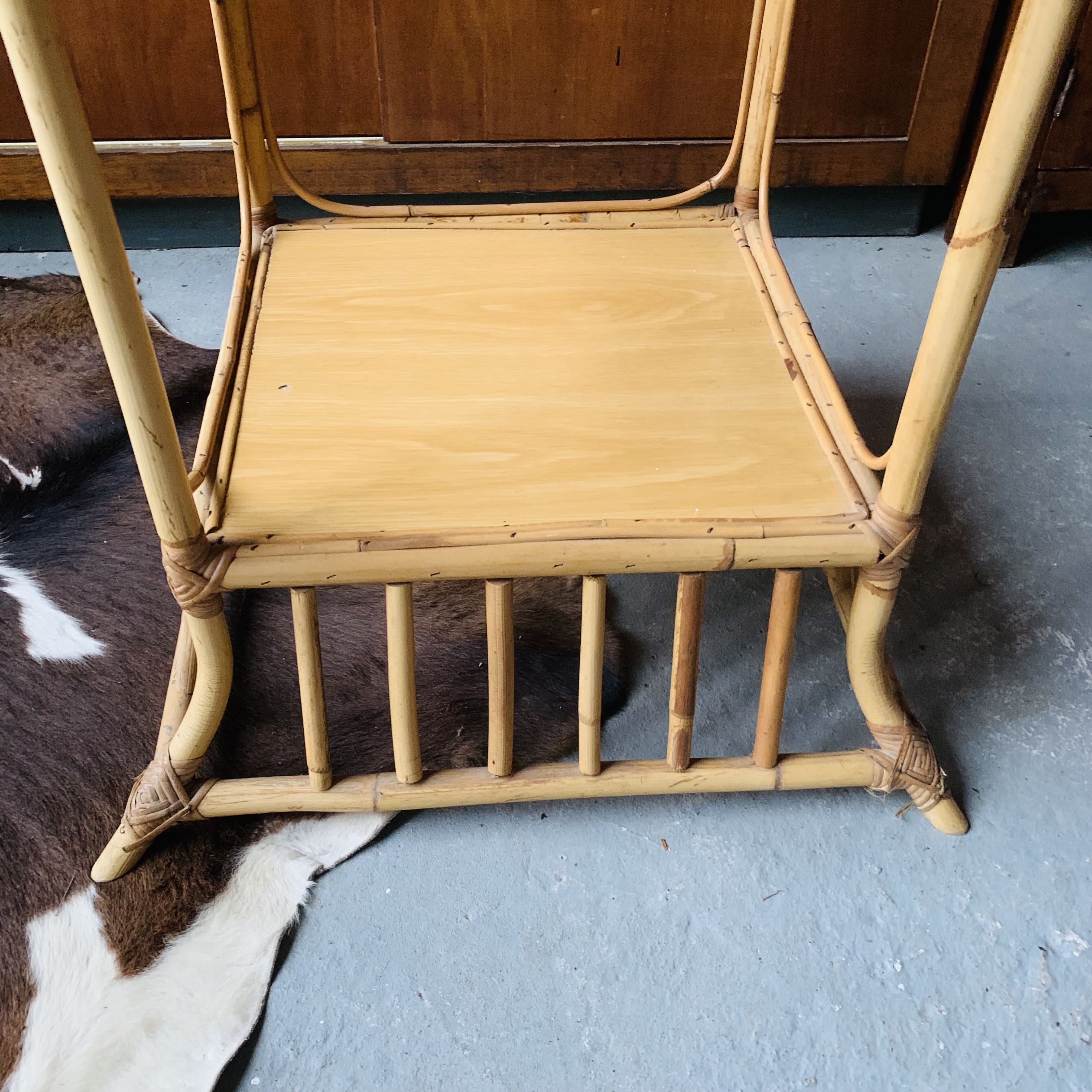 Vintage rattan and glass shelf