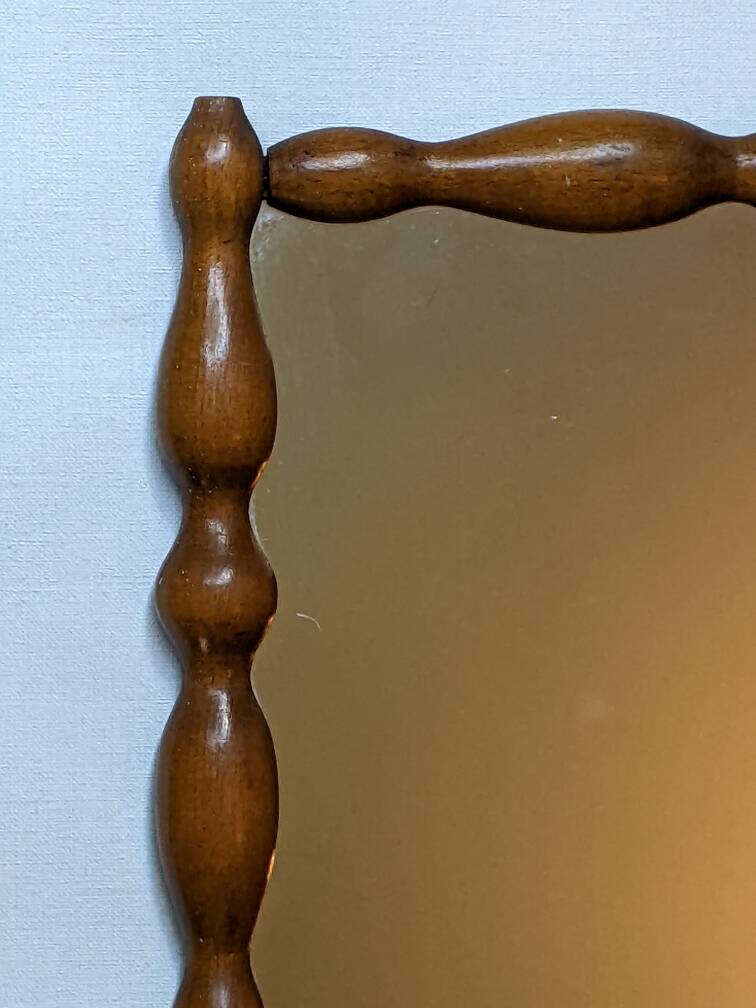 Antique turned wood mirror, handcrafted, country decor