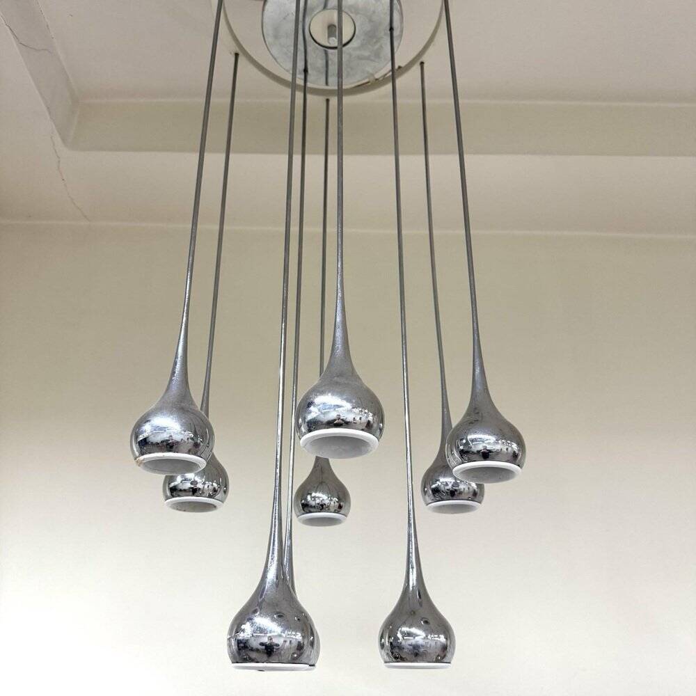 Modernist 9-Light Chandelier attributed to Angelo Brotto for Esperia, 1970s