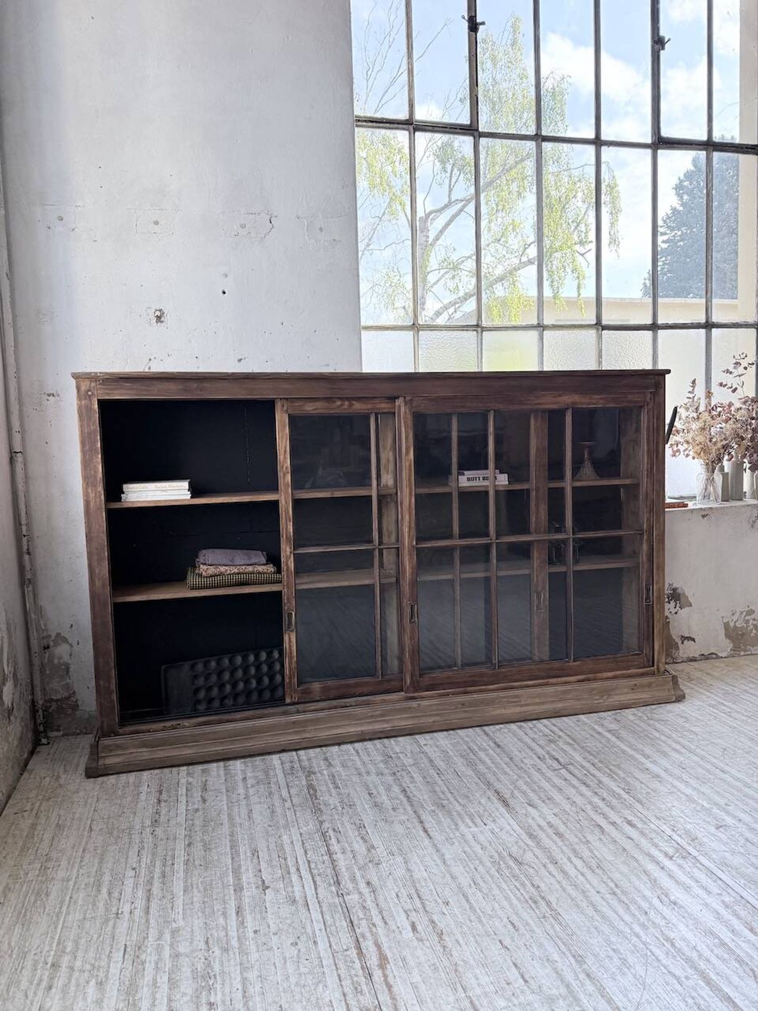 XXL industrial sideboard with glass doors