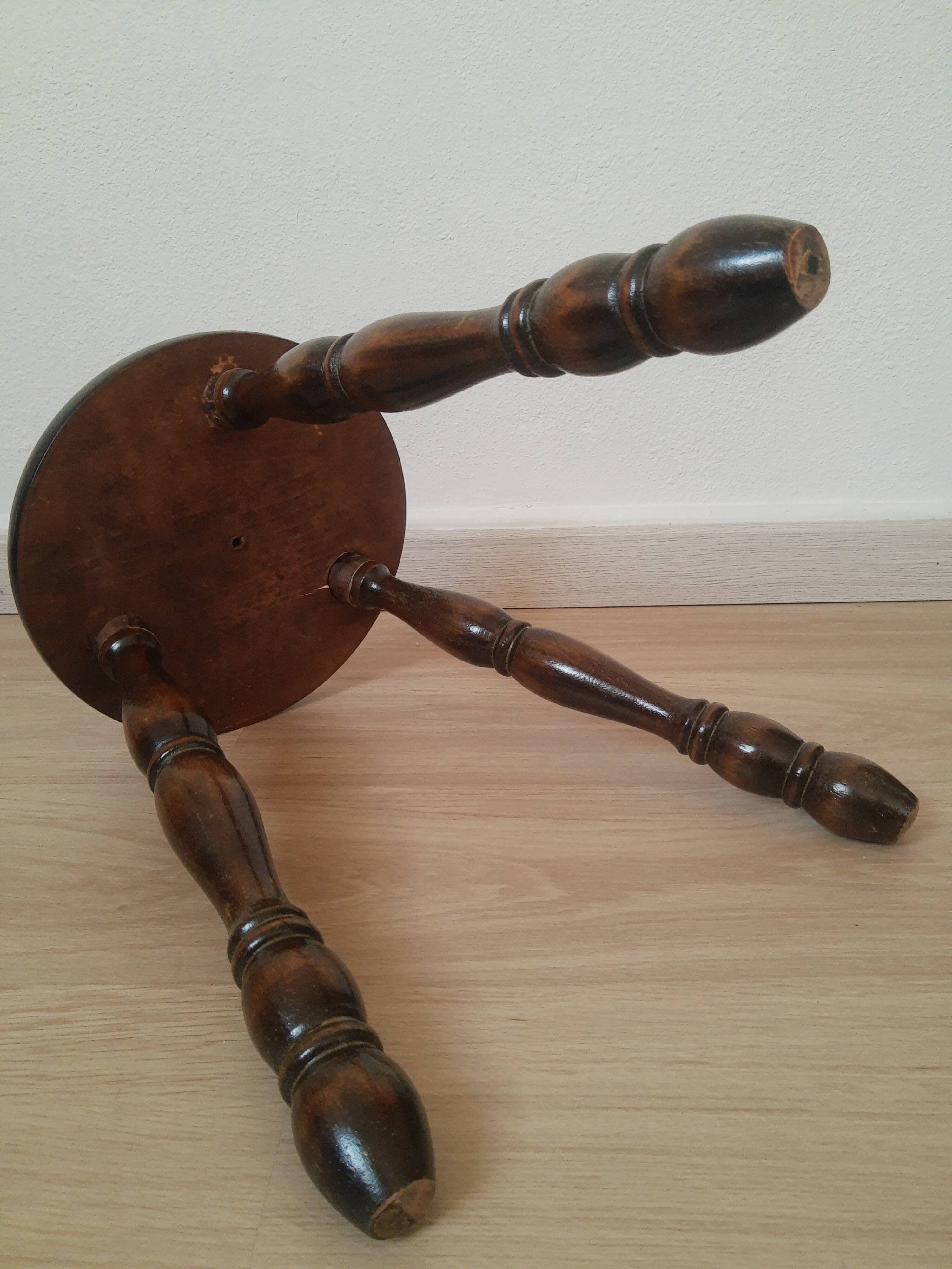 Vintage country turned wooden tripod stool