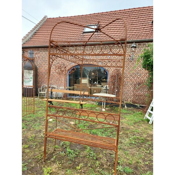 Gloriette / pergola de jardin en fer avec 2 bancs | Selency