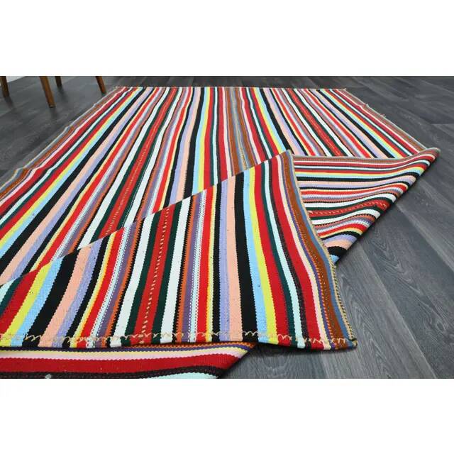 Tapis turc Oushak fait main en laine et coton rouge 174x287 des années 1970