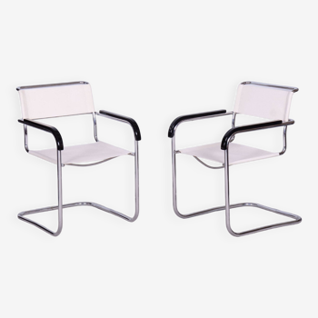 Restored Bauhaus Pair of Armchairs, Thonet, M. Breuer, Chrome, Czechia, 1930s