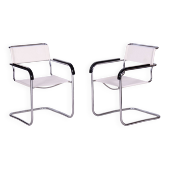 Restored Bauhaus Pair of Armchairs, Thonet, M. Breuer, Chrome, Czechia, 1930s