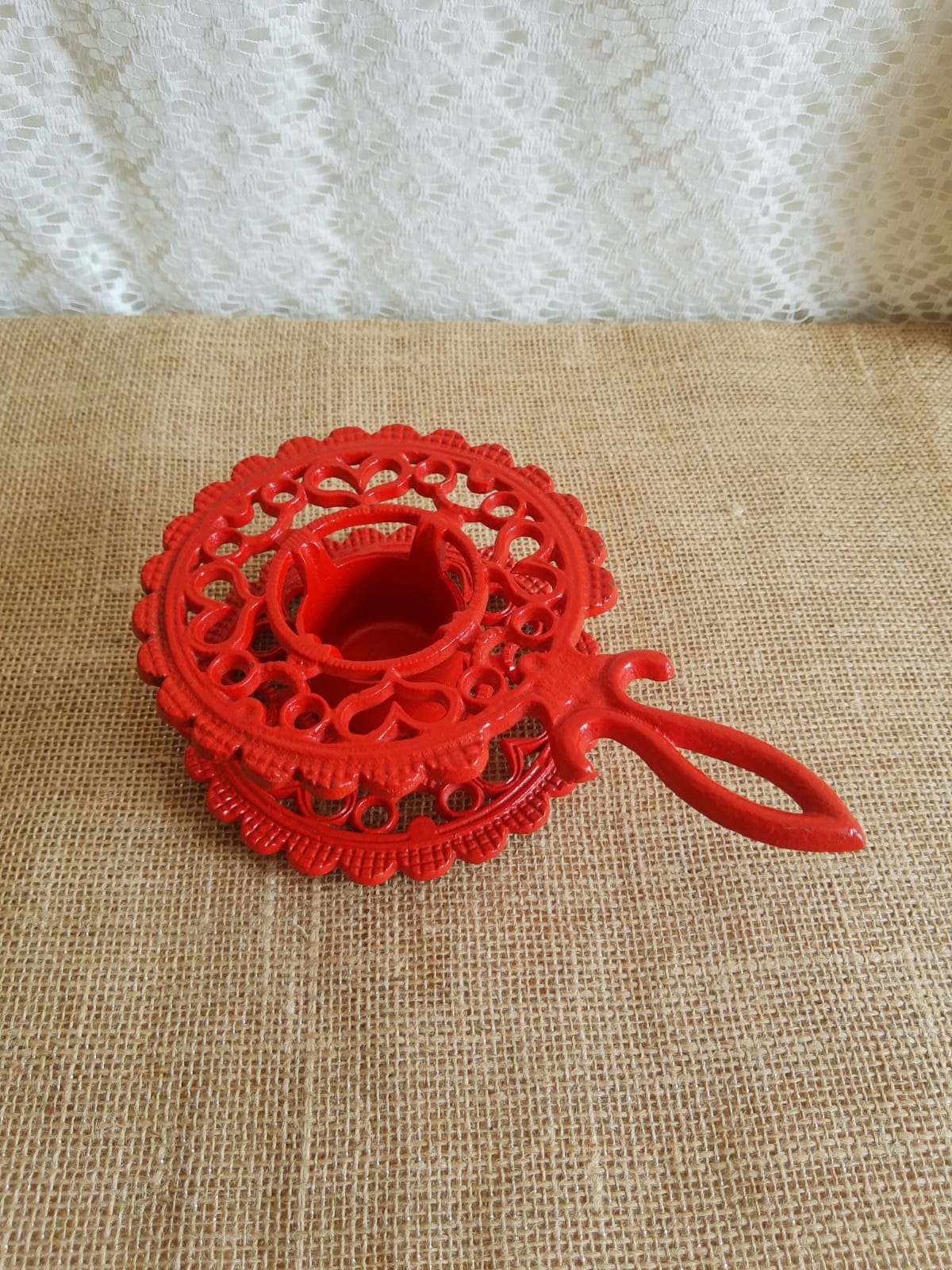 iron candle holder vintage red cellar rat