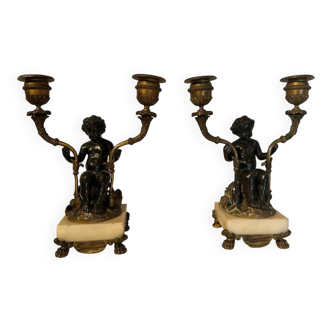 Pair of candlesticks, bronze candle holders