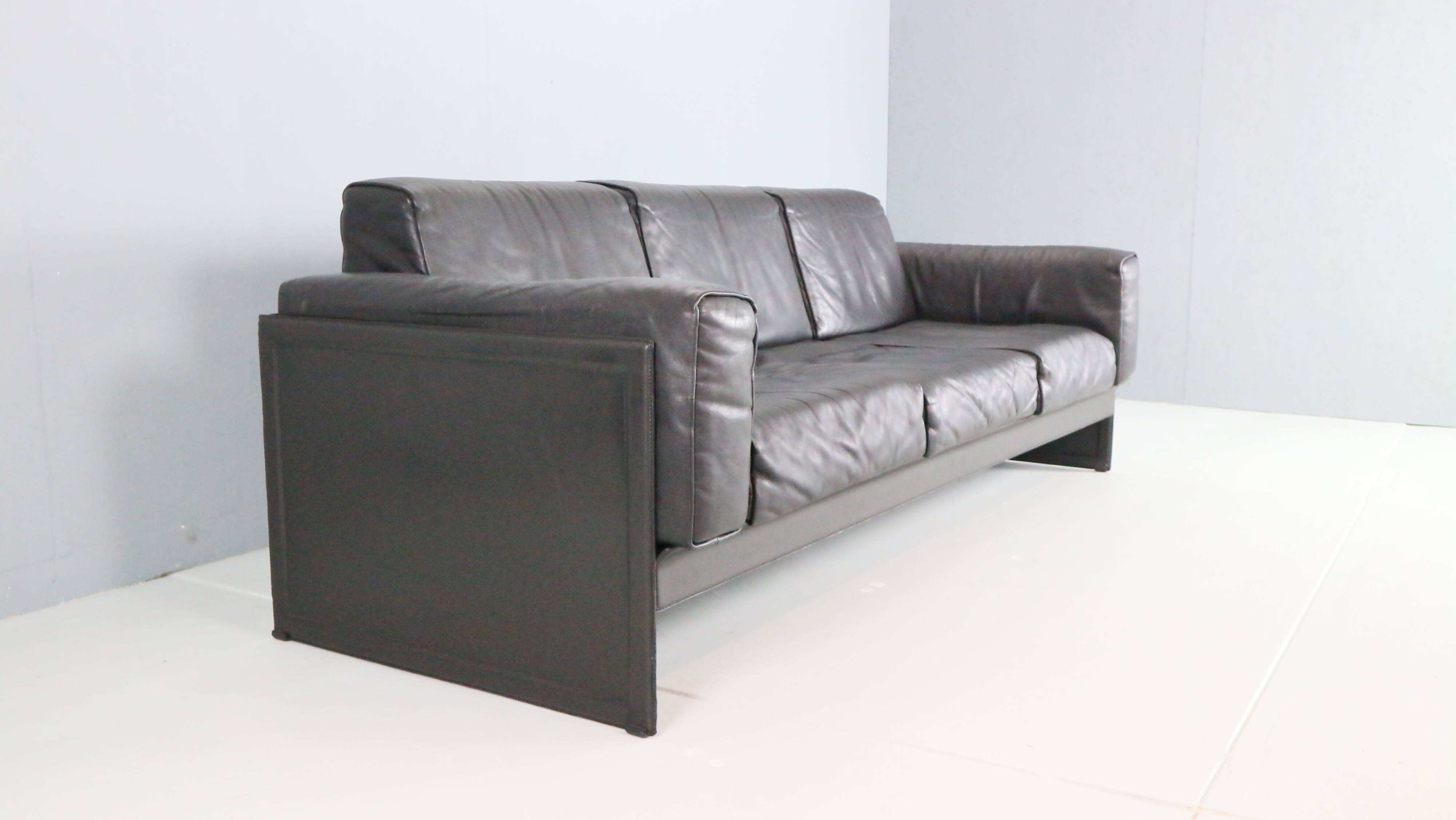 Tito Agnoli 3-Seater Korium Sofa for Matteo Grassi – Black Leather