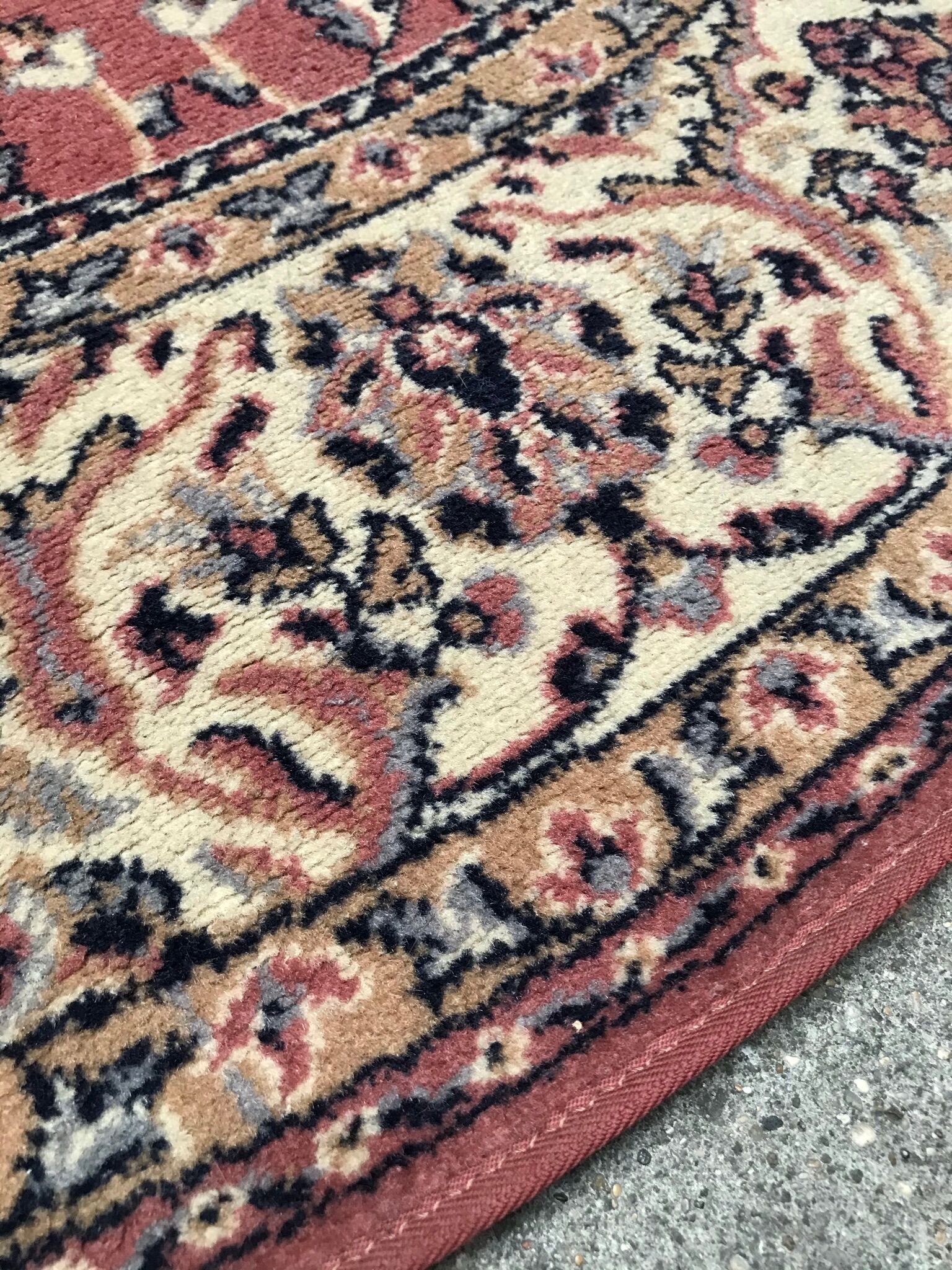 Old pink/cream vintage virgin wool round carpet - 160 cm diameter - Louis de Poortere