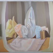Huile sur toile, nature morte aux coraux, Paula Salonen, 1990