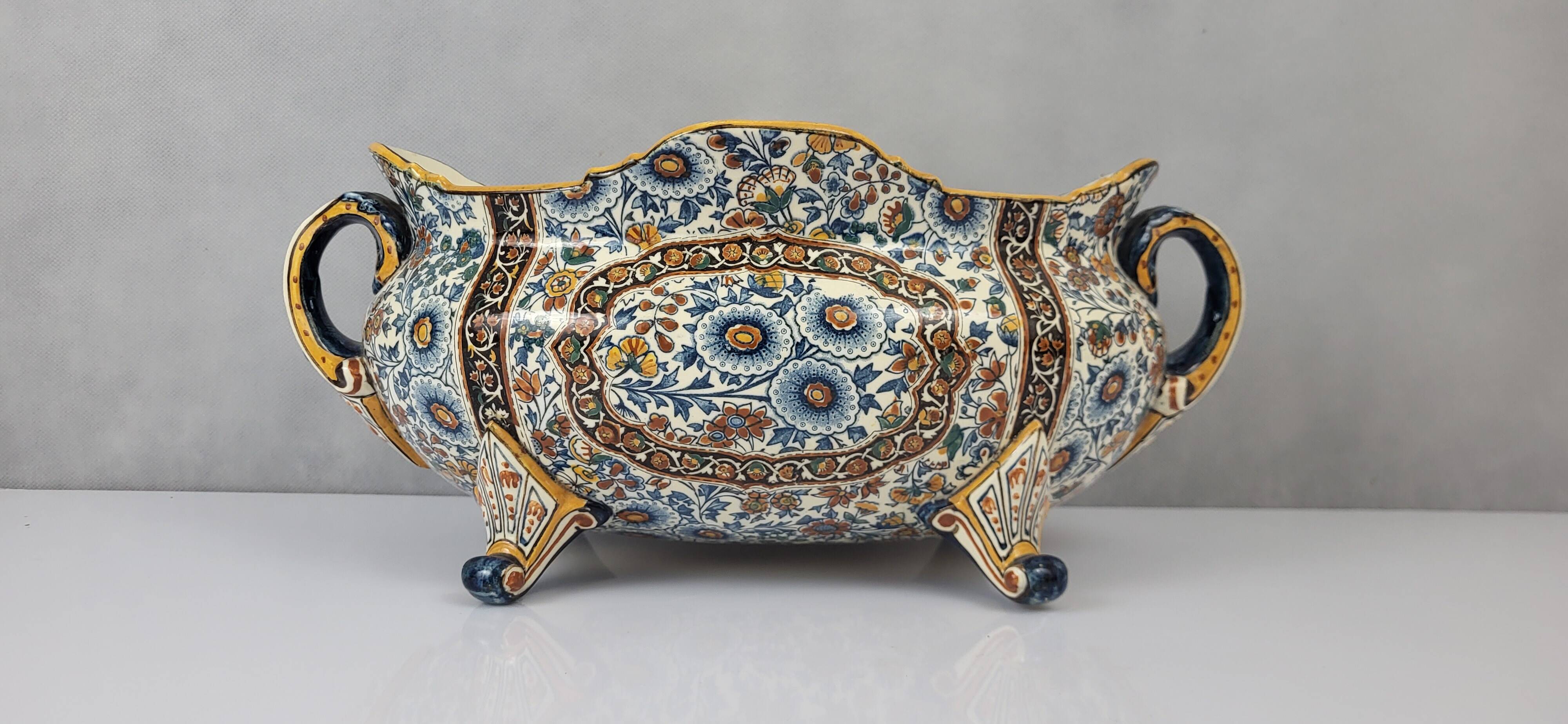 19th century Gien earthenware planter with Persian decor