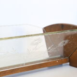 Trinket bowl wooden and glass with chiseled ornaments