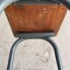 Upcycled industrial laboratory stool, black/grey metal frame with natural wood seat, mid-20th century
