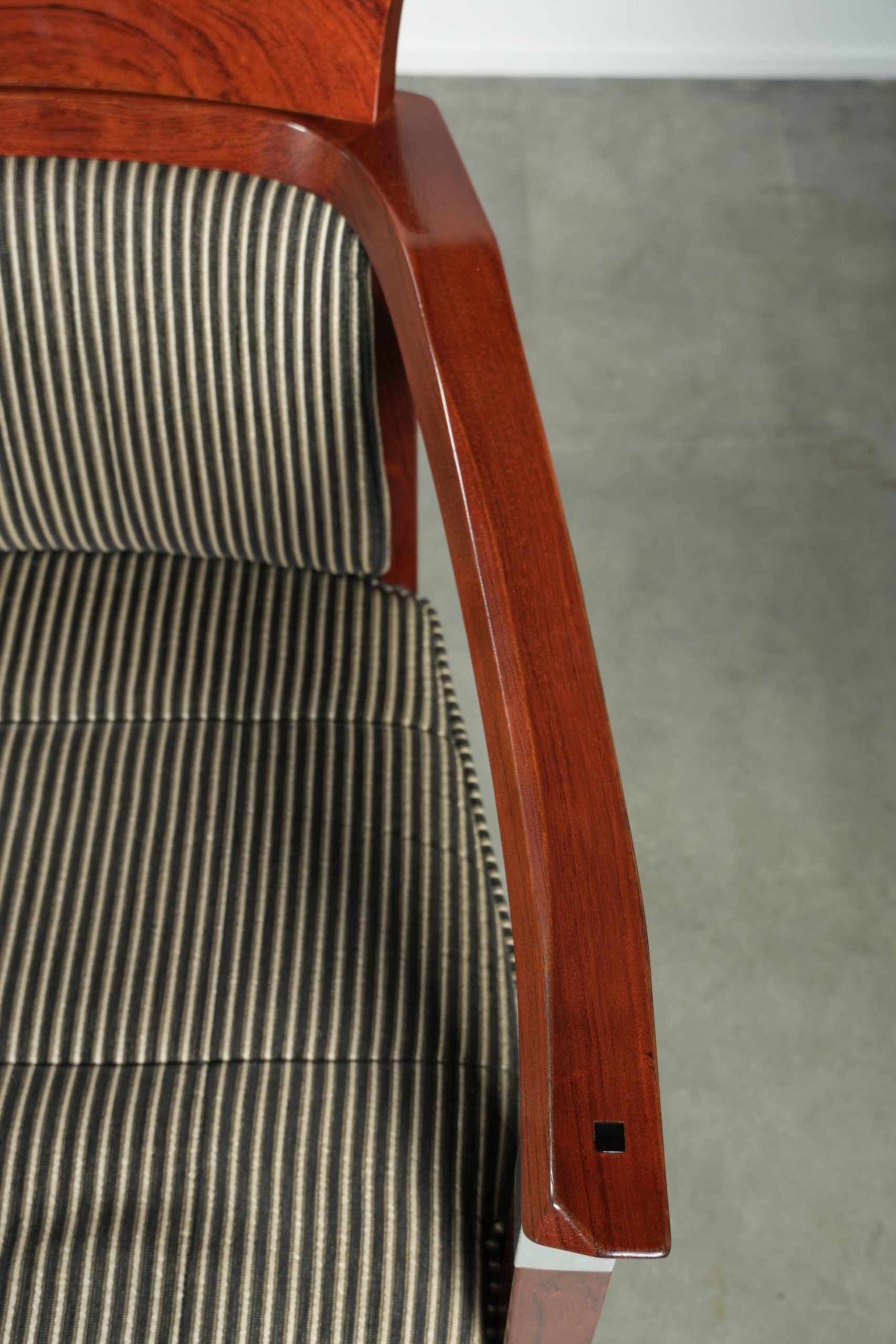 Set of 4 fabric dining chairs with armrests in good condition