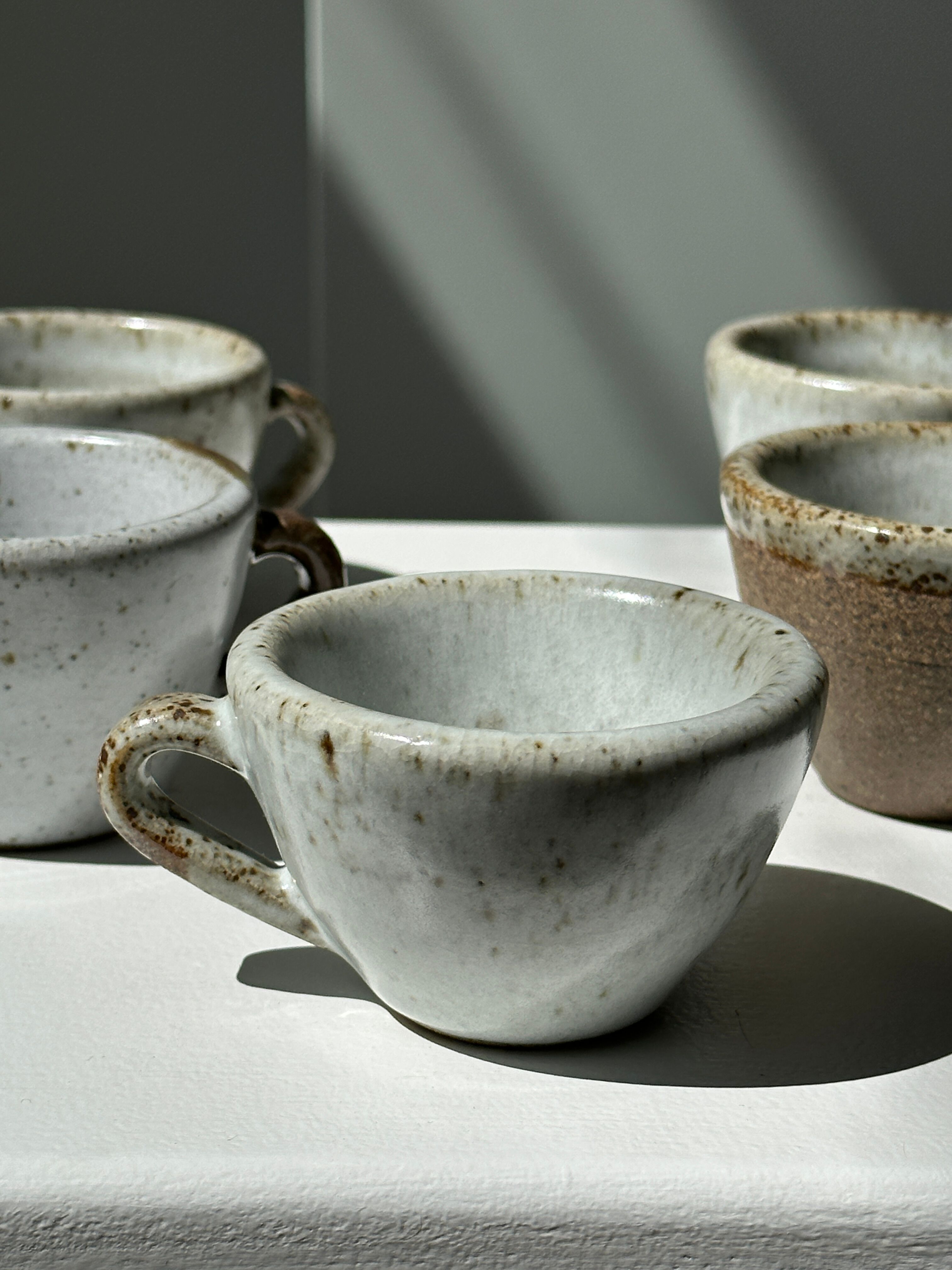 Set of 5 Indonesian ceramic handle coffee cups