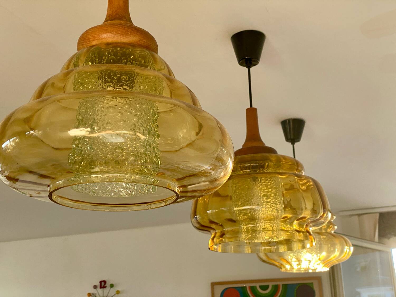 Trio of 3 glass chandelier suspensions GDR 1970 Veb Narva