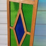 Old teak frame panel/window and 7 colored & embossed glass panels