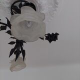 Chandelier with wrought iron and glass rose patterns