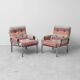 Pair of vintage metal armchairs with multicolour fabric – 1970s