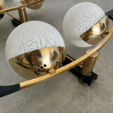 Lot light fixtures and chandeliers design Arlus 50s brass and opaline vintage