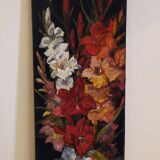 Ancienne peinture fleurs sur velours