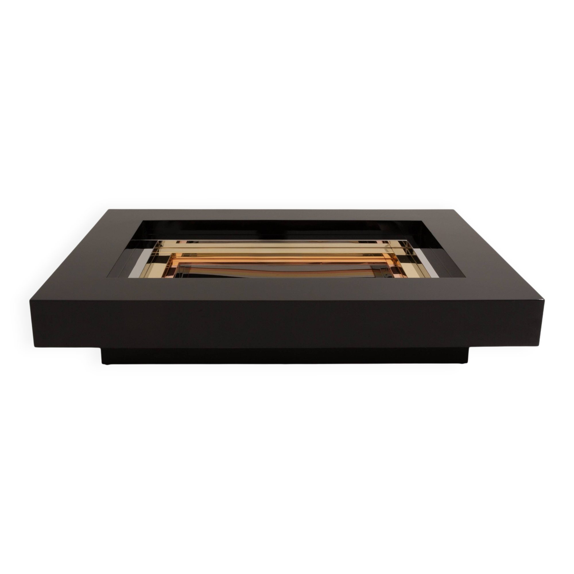 Lacquered brass and chrome coffee table by Alain Delon for Maison Jansen, 1972