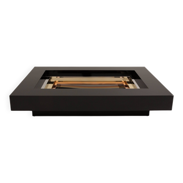 Lacquered brass and chrome coffee table by Alain Delon for Maison Jansen, 1972