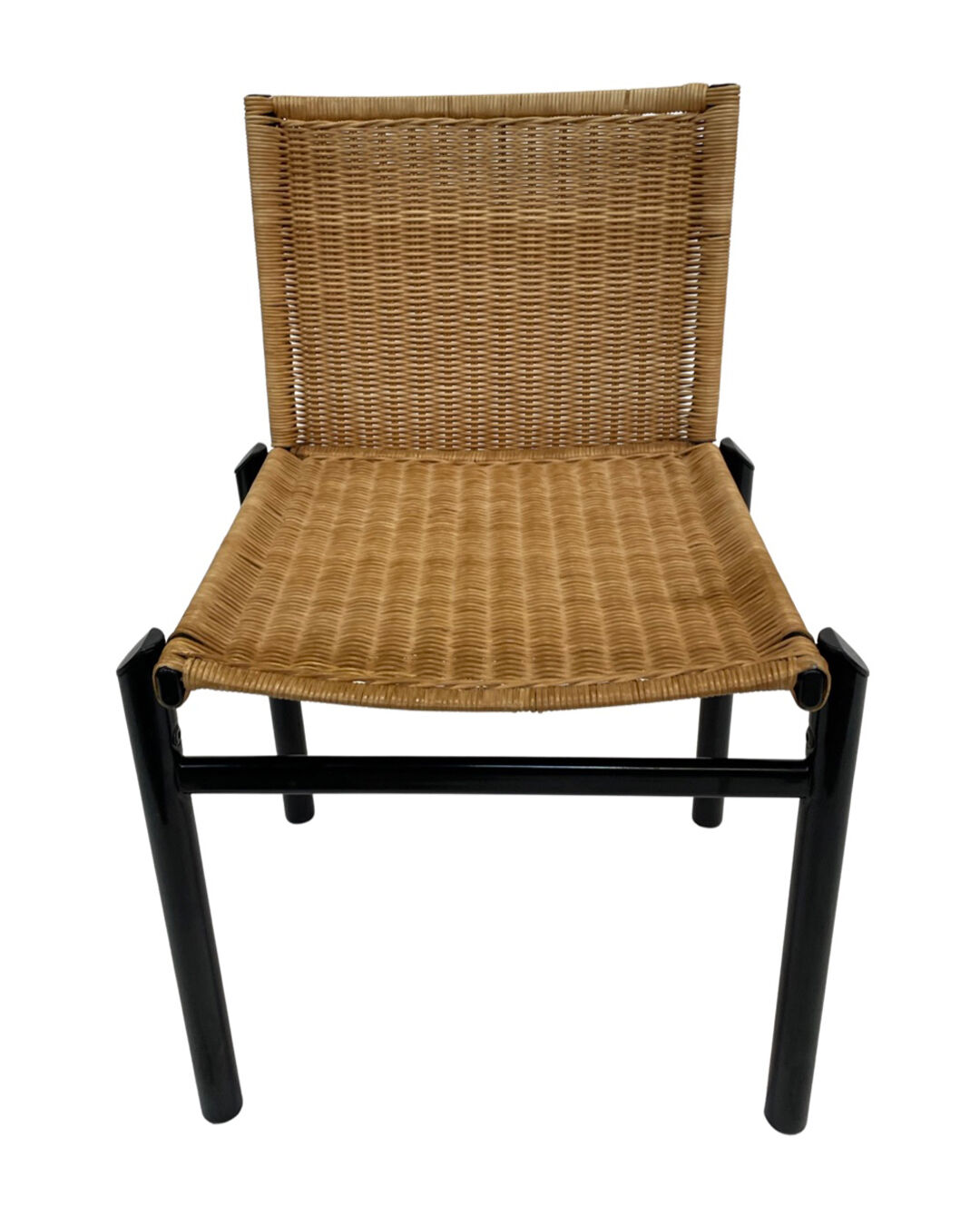 Vintage set van 4 eetkamerstoelen jaren 80 design riet staal