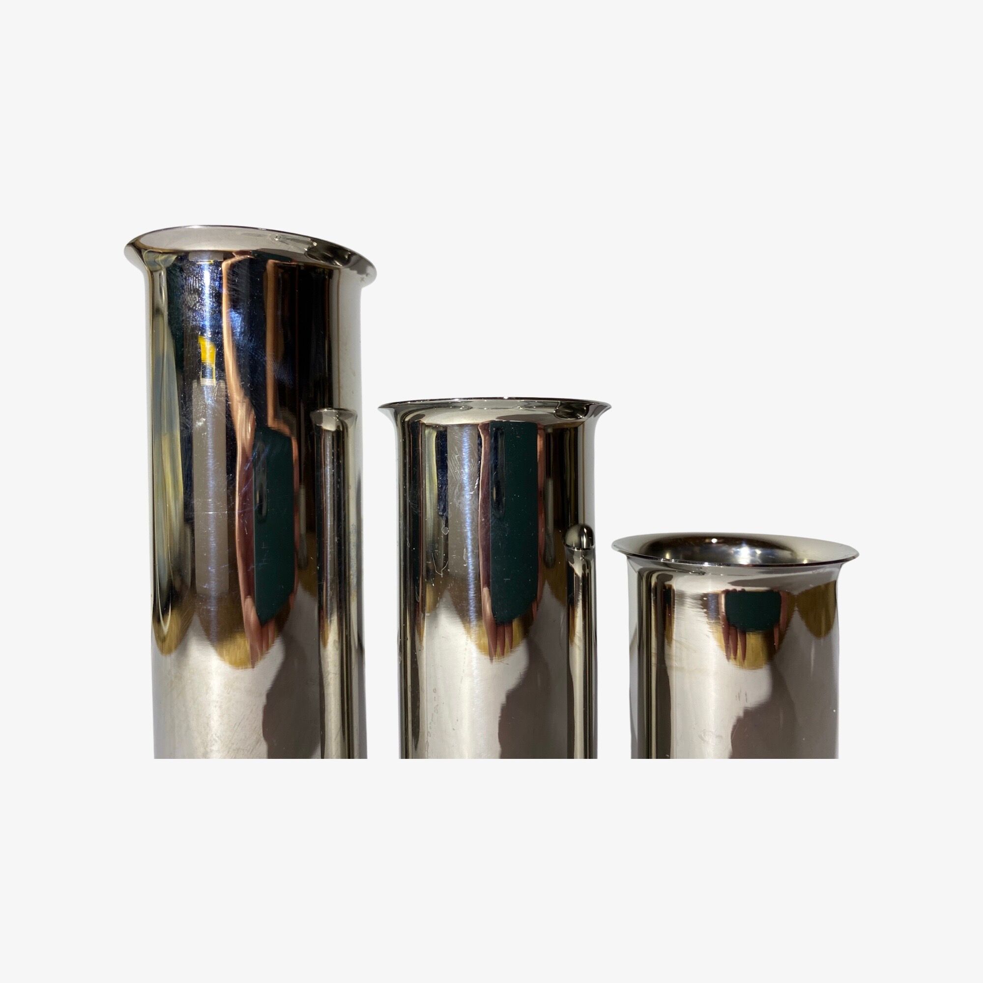 Set of 3 retro tea light candle holders | silver colored mid century candle holders