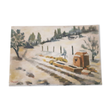 Oil painting snow landscape