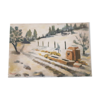 Oil painting snow landscape