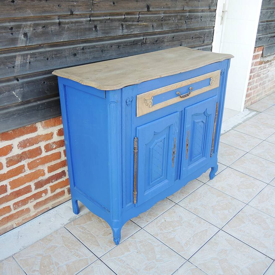 Old low buffet in blue Klein painted wood