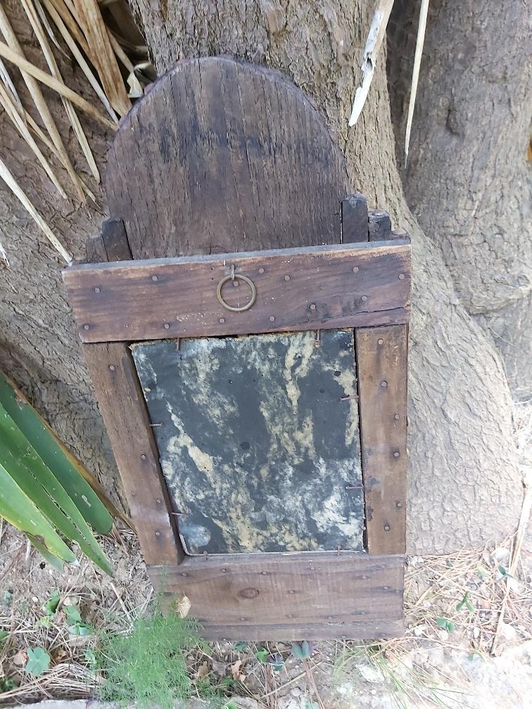 Ancient brutalist oriental wooden mirror 23x53cm