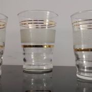 Set of 5 water glasses and 5 aperitif glasses with granite decorations and gold edging from the 1950s