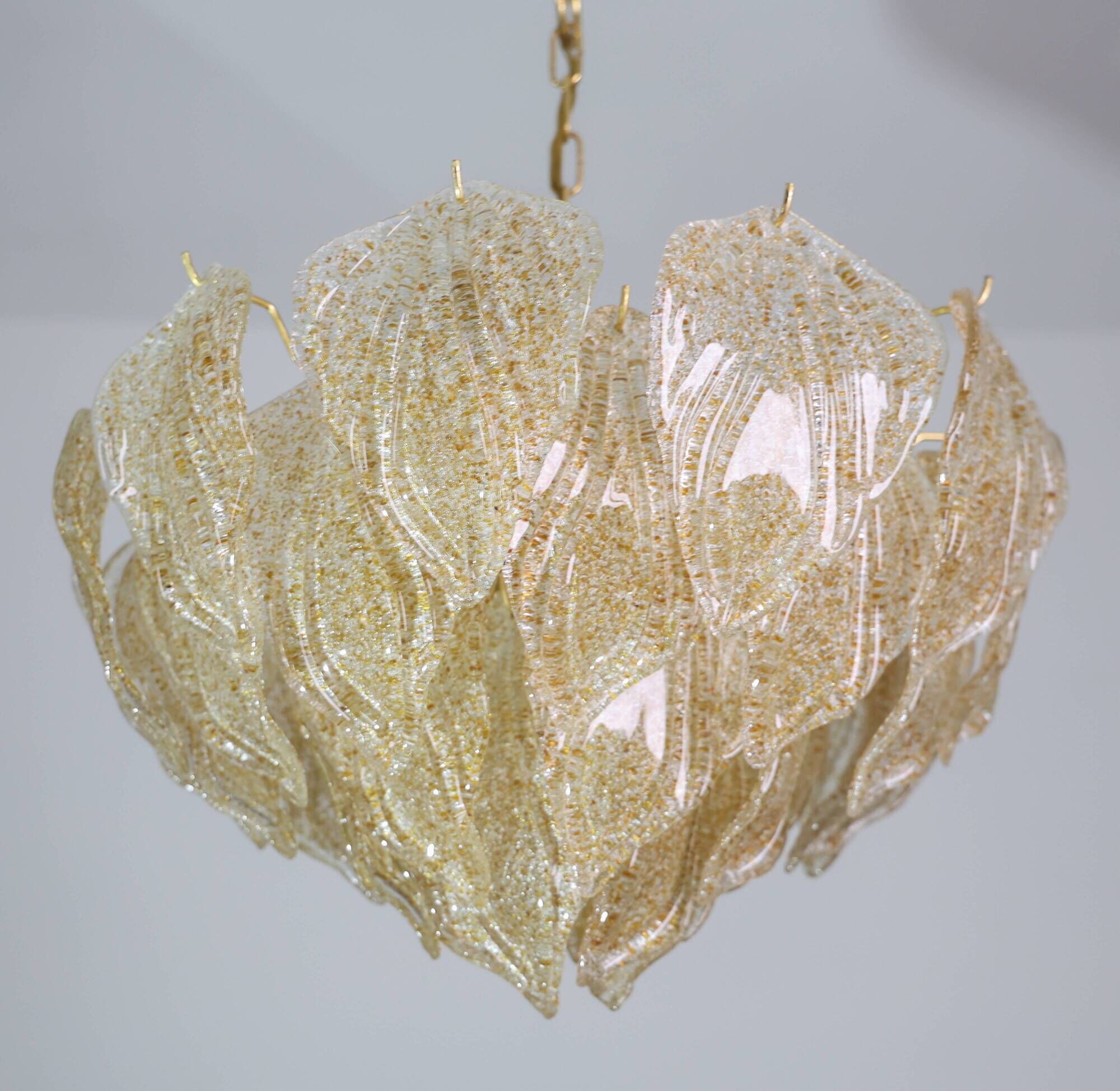 Amazing Large Murano Glass Gold Leaves Chandelier